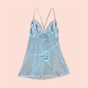 Baby Blue Satin Babydoll & Thong Set